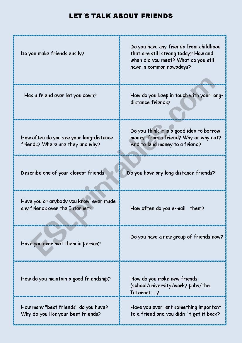 Let`s talk about friends worksheet